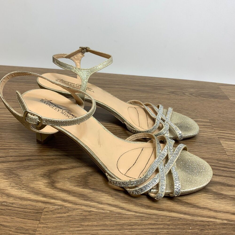 Badgley Mischka Vera American Glamour  Heels Size 9. 5 Silver‎ Glitter Strappy